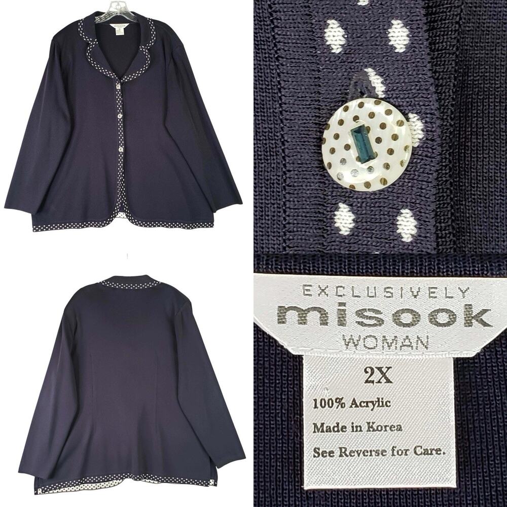 Exclusively Misook Cardigan Jacket Navy Blue Polka Dot Women’s Plus Size 2X